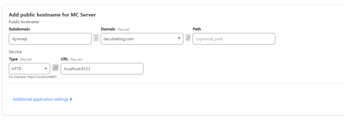 Configuration page for adding a hostname