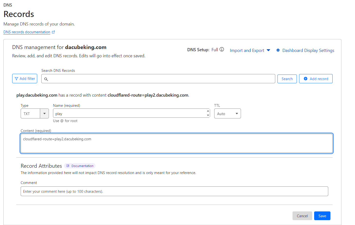 Adding a DNS record for our new hostname